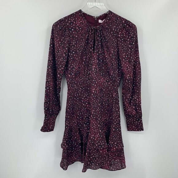 Parker Speckled a-line ruffle dress wine leopard keyhole ruffle shift new XS - Picture 5 of 6